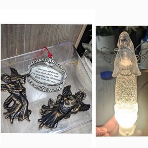 Vintage Christmas Heaven Ornaments & Angel Snow Globe Night Light